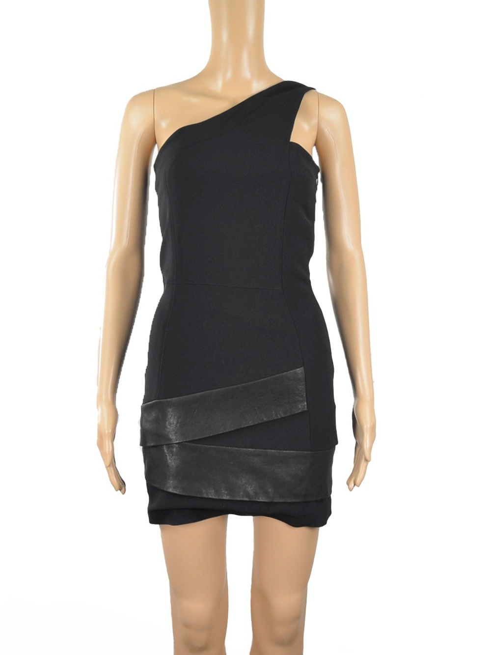 Neil Barrett Italian Leather Trim One-Shoulder Bodycon Mini Dress